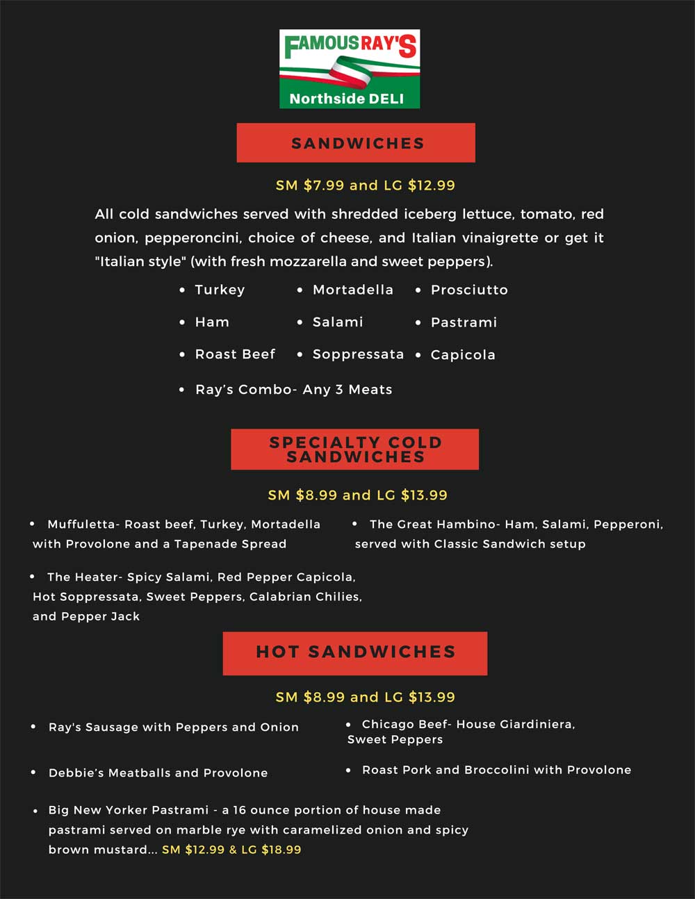 Famous Ray’s Northside Deli | Menu | Pizza, Sausage, Soup | Fresno, CA